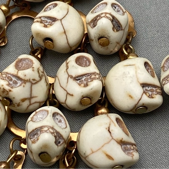 Howlite Stone Cascading Skull Chandler Statement Earrings - Picture 7 of 8